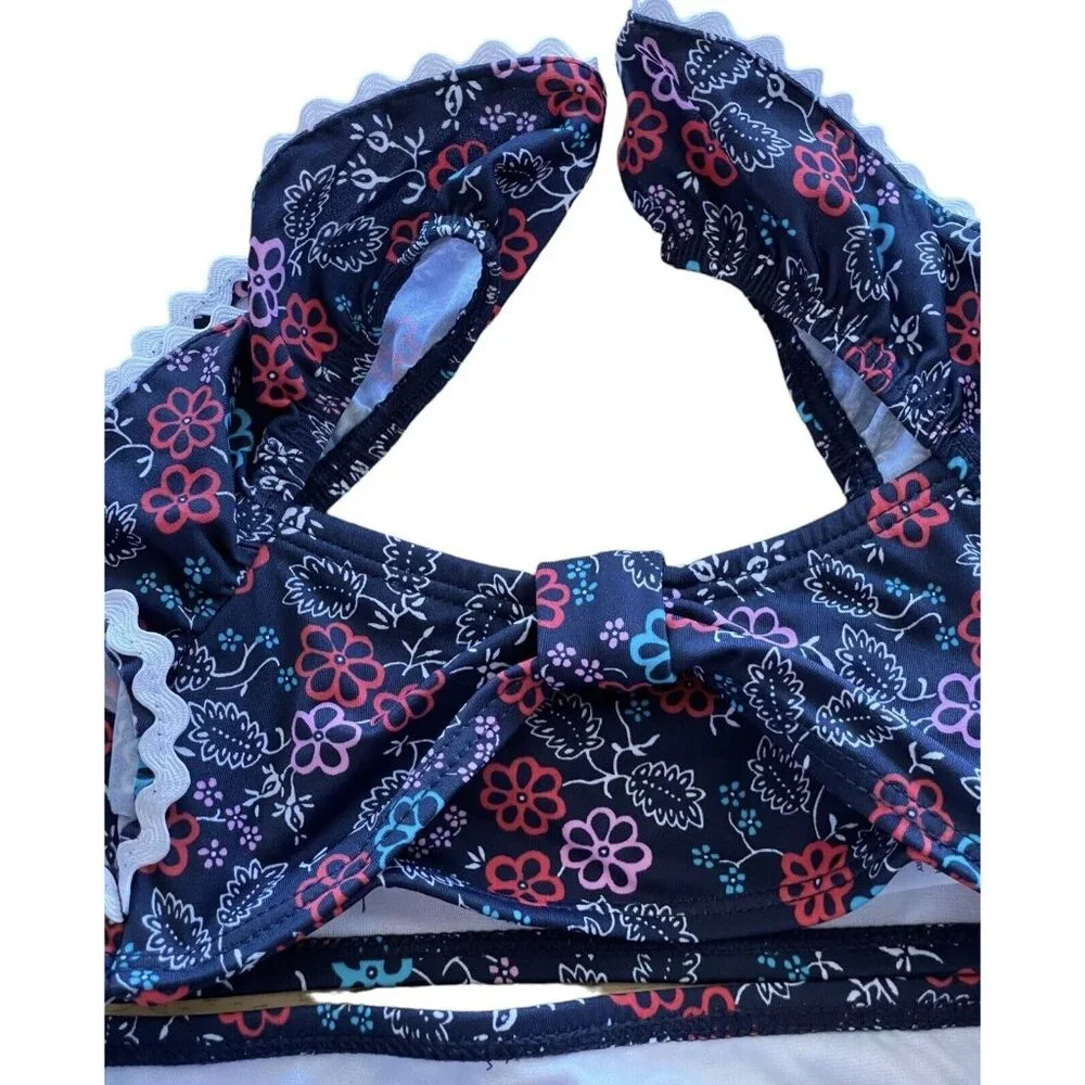 Janie And Jack Bikini Girls Size‎ 12-18 Months Blue  Floral Ruffles Swim Suit